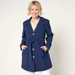 Dennis Basso Water Resistant Trench Coat w/ Hood - Women's XL - Navy